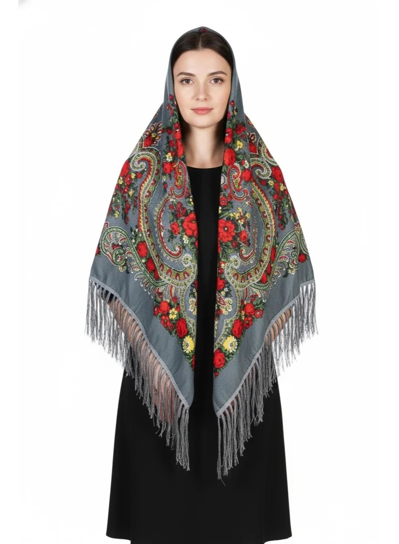 Bidani Silver Floral Wrap – Multicolor Folk Rose Pattern